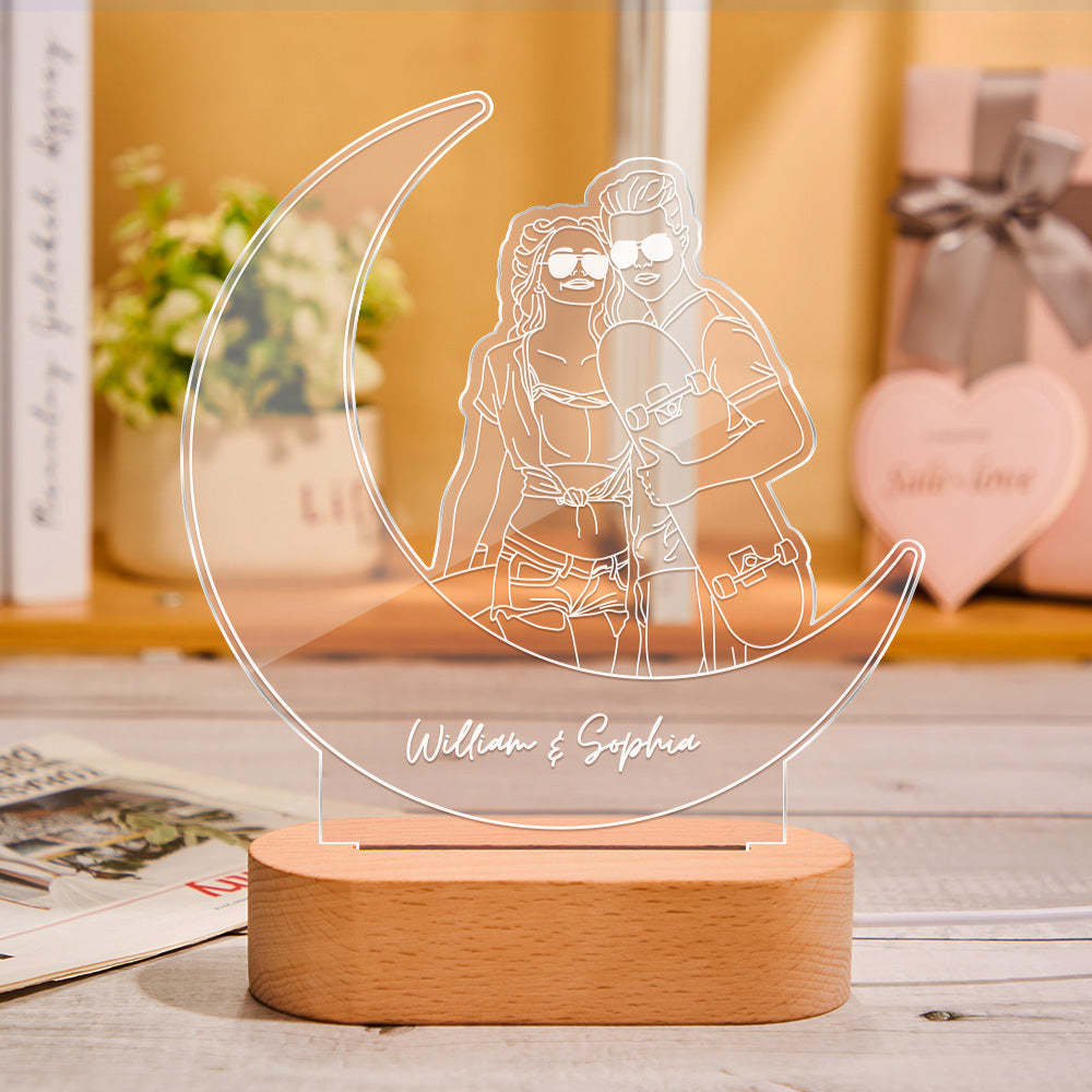 Custom Portrait Night Light Moon Line Art Photo Lamp Gift for Lover - mysiliconefoodbag