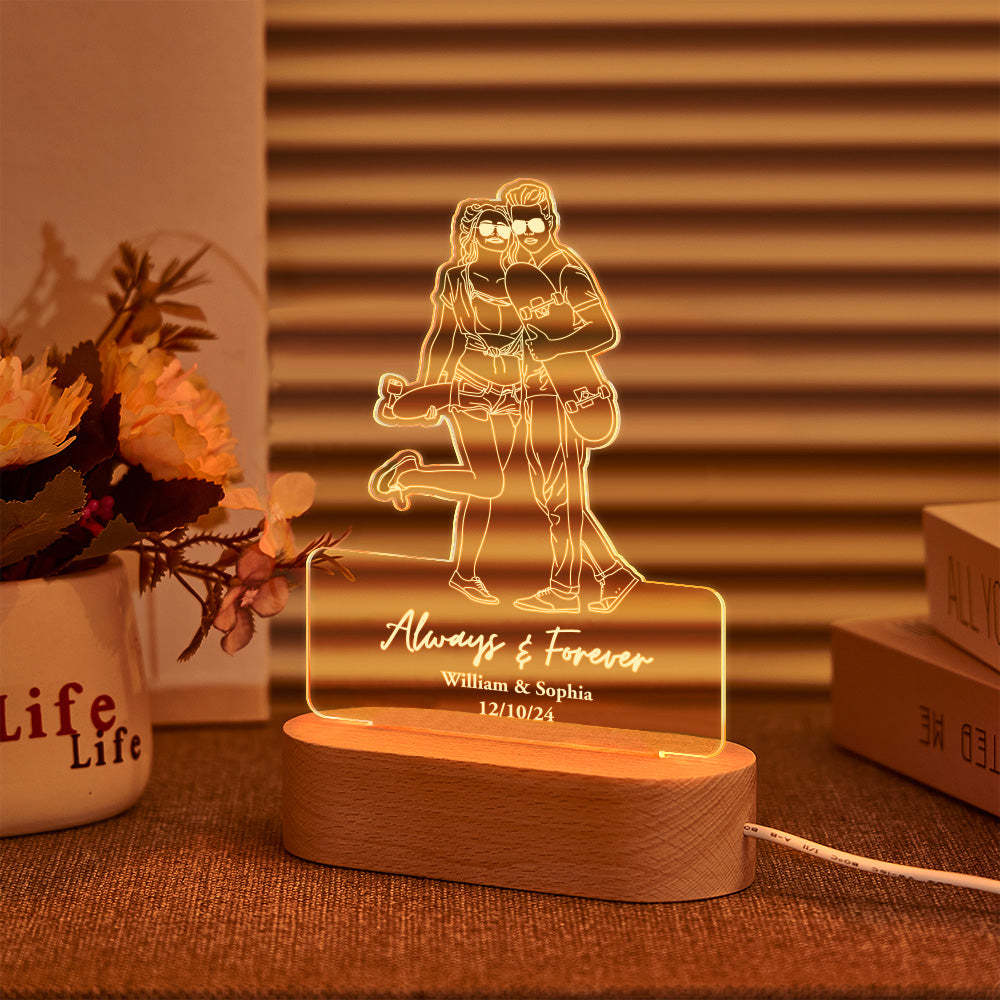 Custom Portrait Night Light Line Art Photo Lamp Gift for Lover - mysiliconefoodbag