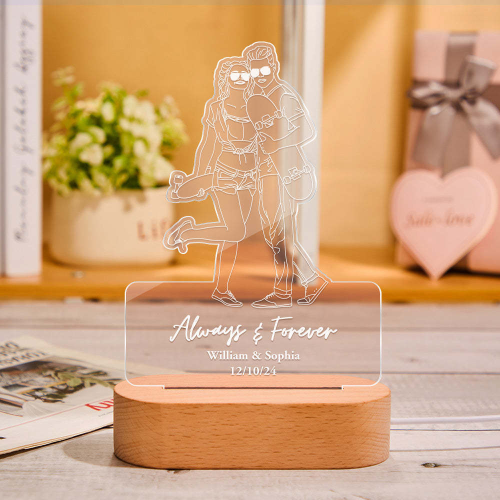 Custom Portrait Night Light Line Art Photo Lamp Gift for Lover - mysiliconefoodbag