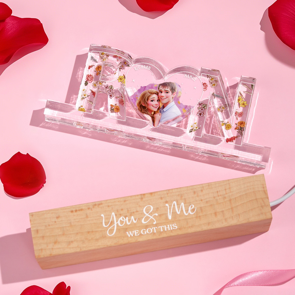 Couples personalized flower night light