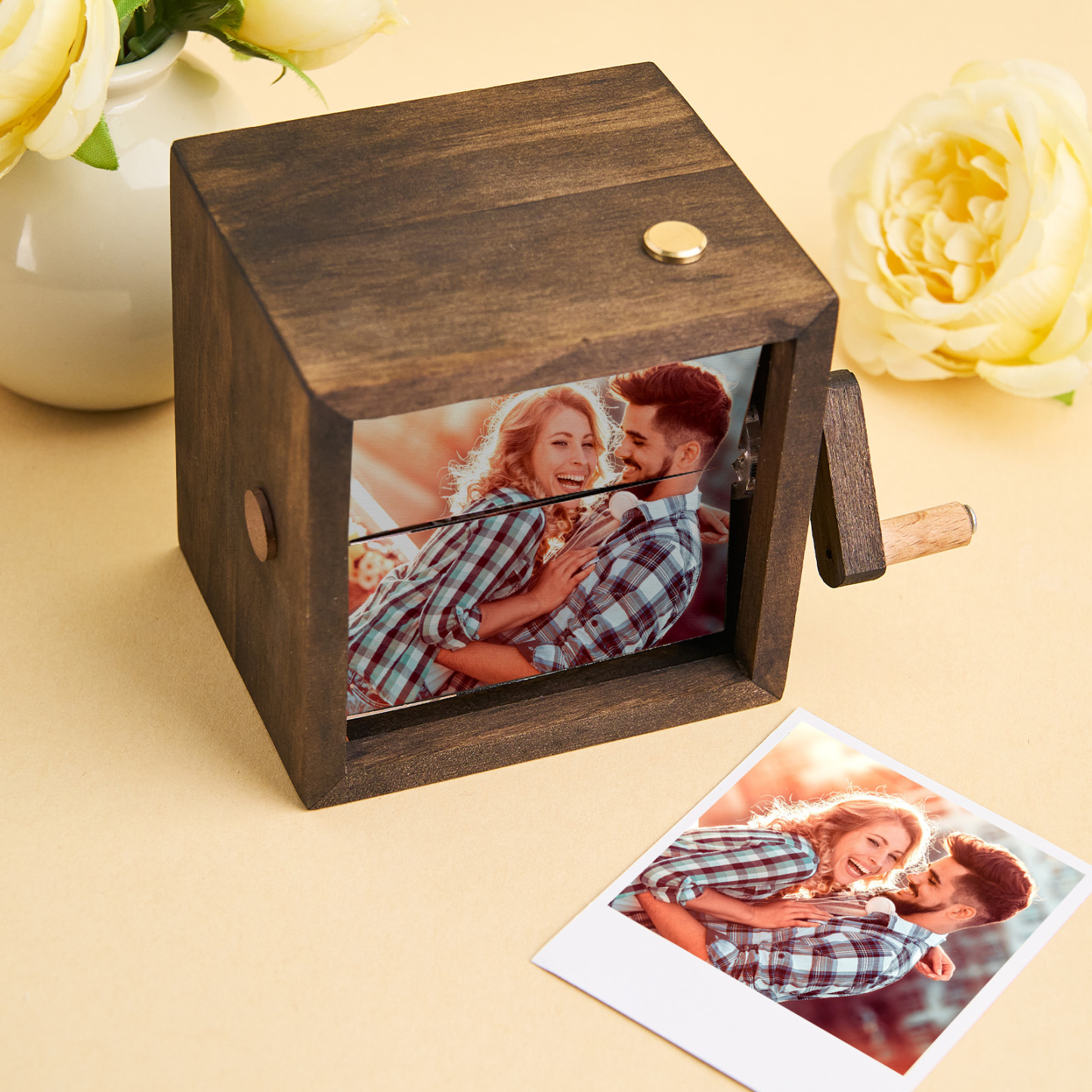 Custom Flip Book Frame Animation Machine Mechanical Hand-cranked Photo Album with Light Black Walnut Baby Photo Cube Frame Creative Gift