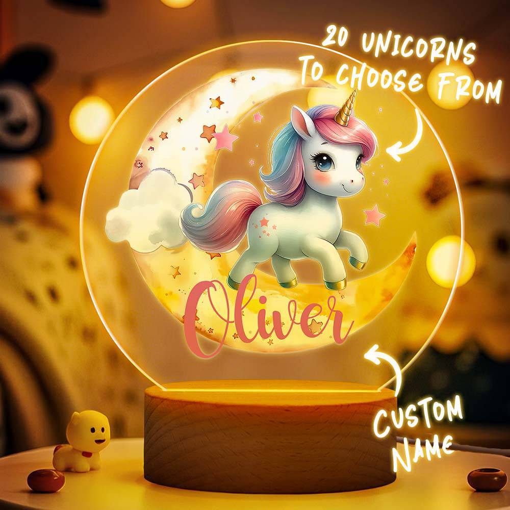 Personalized Unicorn Moon LED Night Light with Name Lamp Decor Birthday Gift for Girls - mysiliconefoodbag