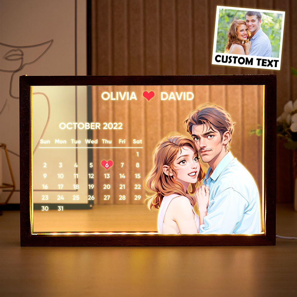 Custom Comic-Style Calendar Night Light | Upload Photo, Add Date & Message - Perfect Mother's Day Gift for Mom - mysiliconefoodbag