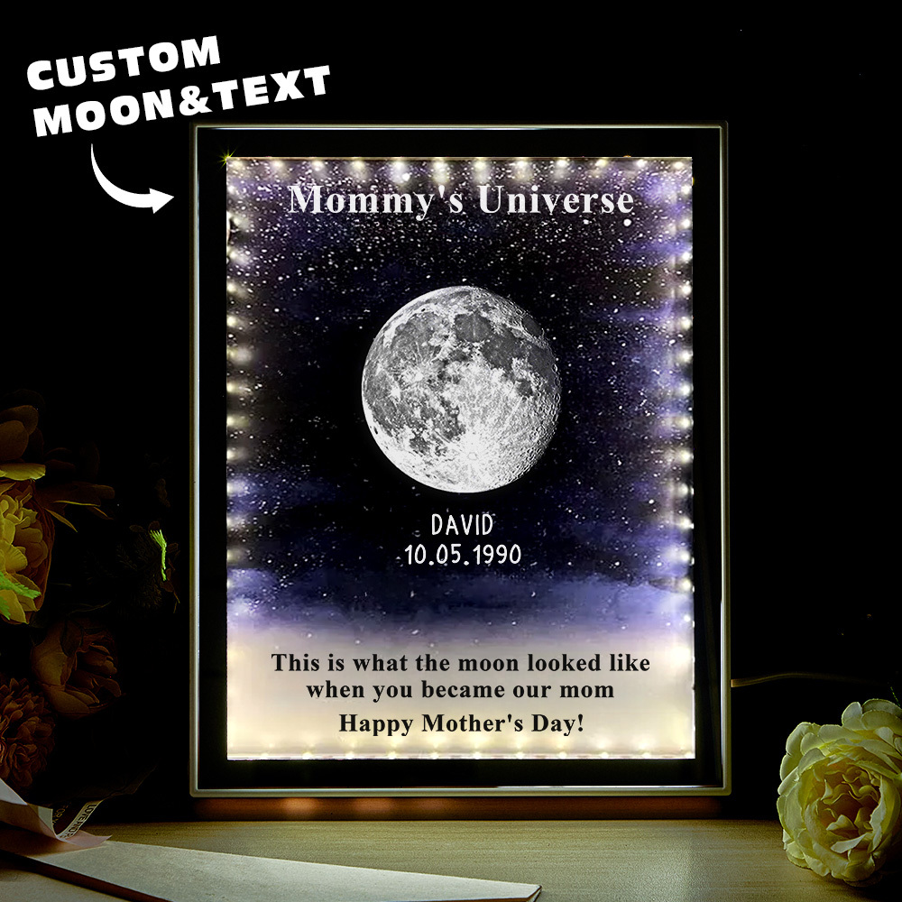 Starry Night Customize Birth Moon Phase Mirror Light Box
