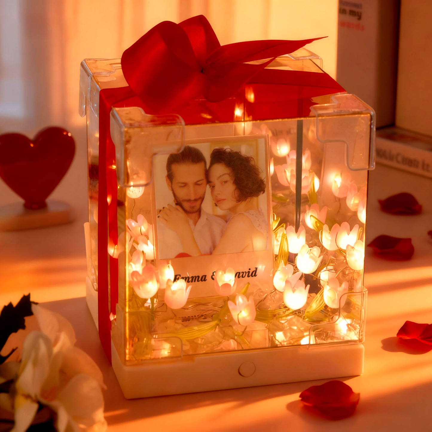 Custom Music Photo Tulip Flower Infinity Mirror Box Infinity Mirror Flower with Your Picture and Text DIY Kit - mysiliconefoodbag