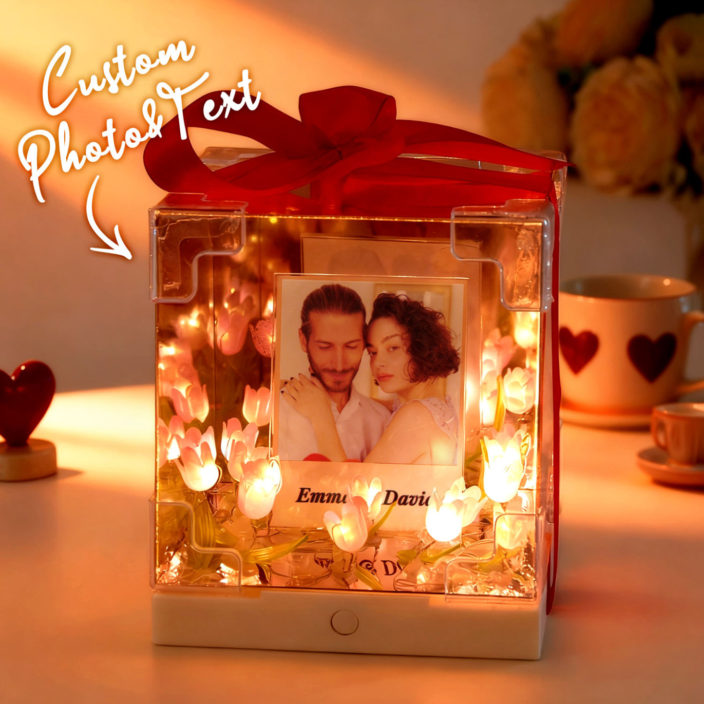 Custom Music Photo Tulip Flower Infinity Mirror Box Infinity Mirror Flower with Your Picture and Text DIY Kit - mysiliconefoodbag