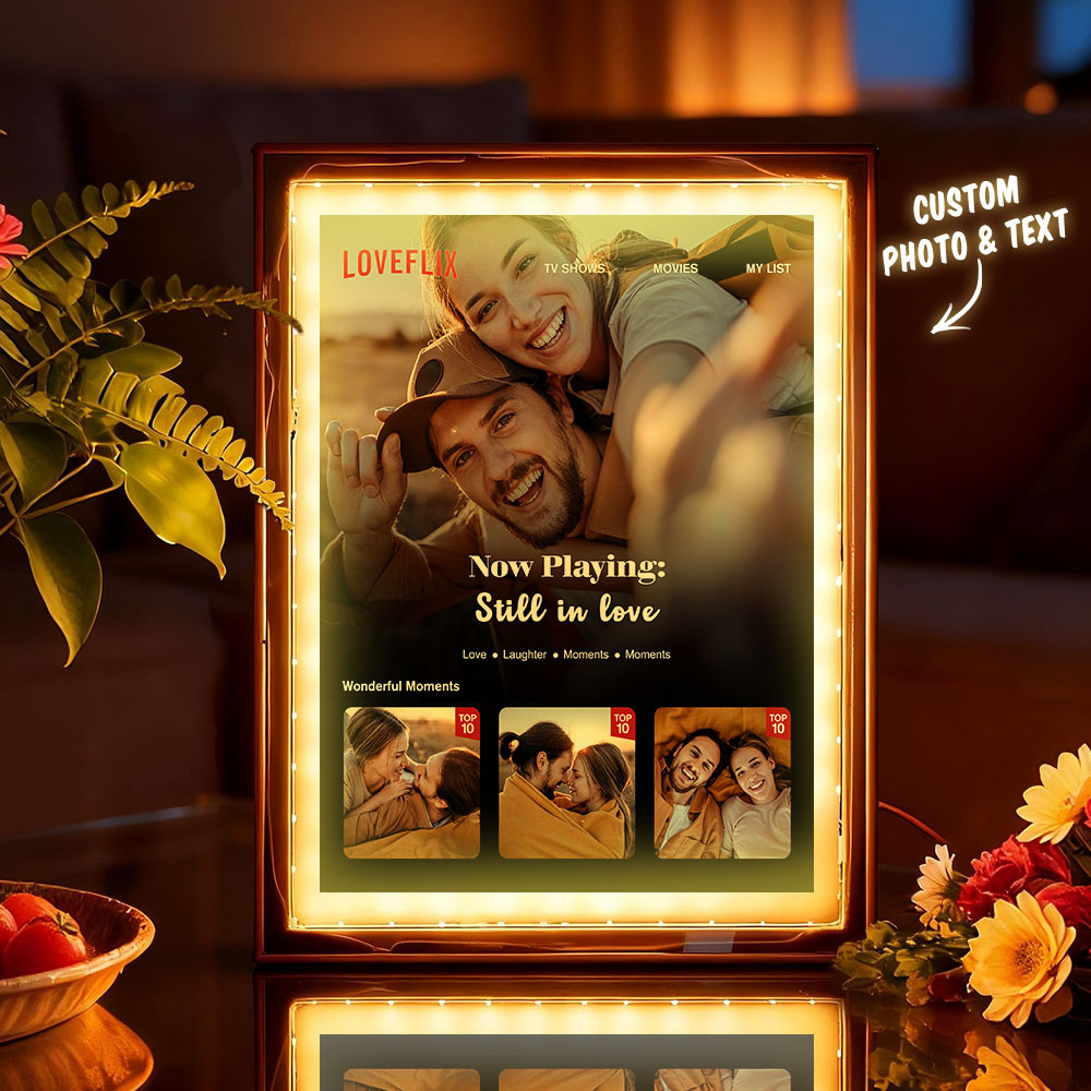 Personalized Photo Movie Theme Romantic LED Mirror Light-Beautiful Memories Playing