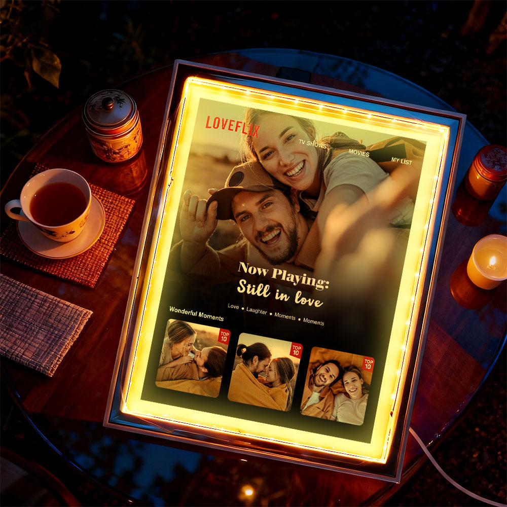 Personalized Photo Movie Theme Romantic LED Mirror Light-Beautiful Memories Playing