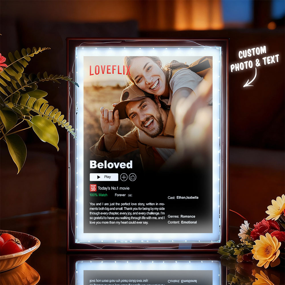 Personalized Photo Movie Theme Romantic LED Mirror Light-Beautiful Memories Playing