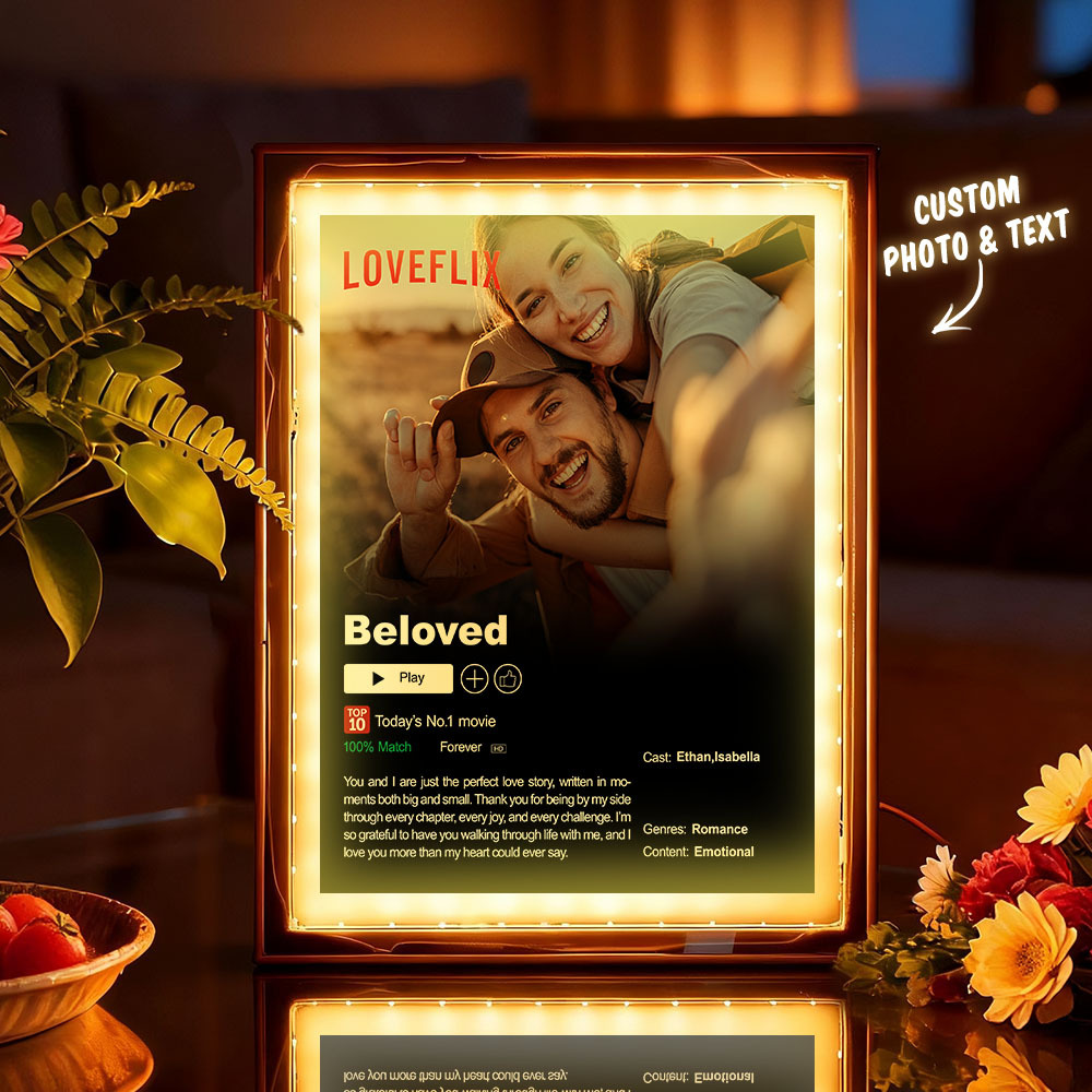 Personalized Photo Movie Theme Romantic LED Mirror Light-Beautiful Memories Playing