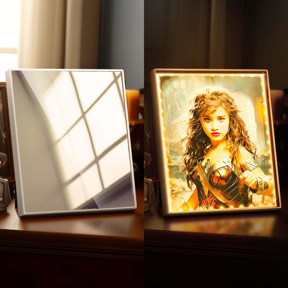 Personalized Photo Portrait Custom Face Wonder Woman Mirror Lamp Gifts for Her - mysiliconefoodbag