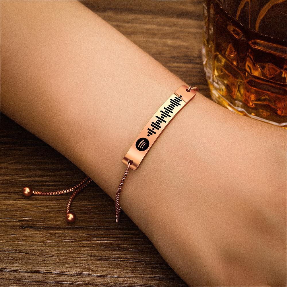 Scannable Spotify Code Bracelet Spotify Favorite Song Engraved Bar Bracelet Rose Gold Anniversary Gifts
