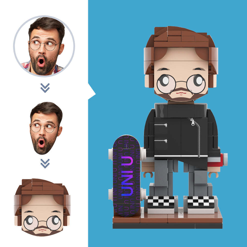 Custom Skateboarder Brick Figure Custom Head Figures Small Particle Block Toy Customizable Brick Art Gifts