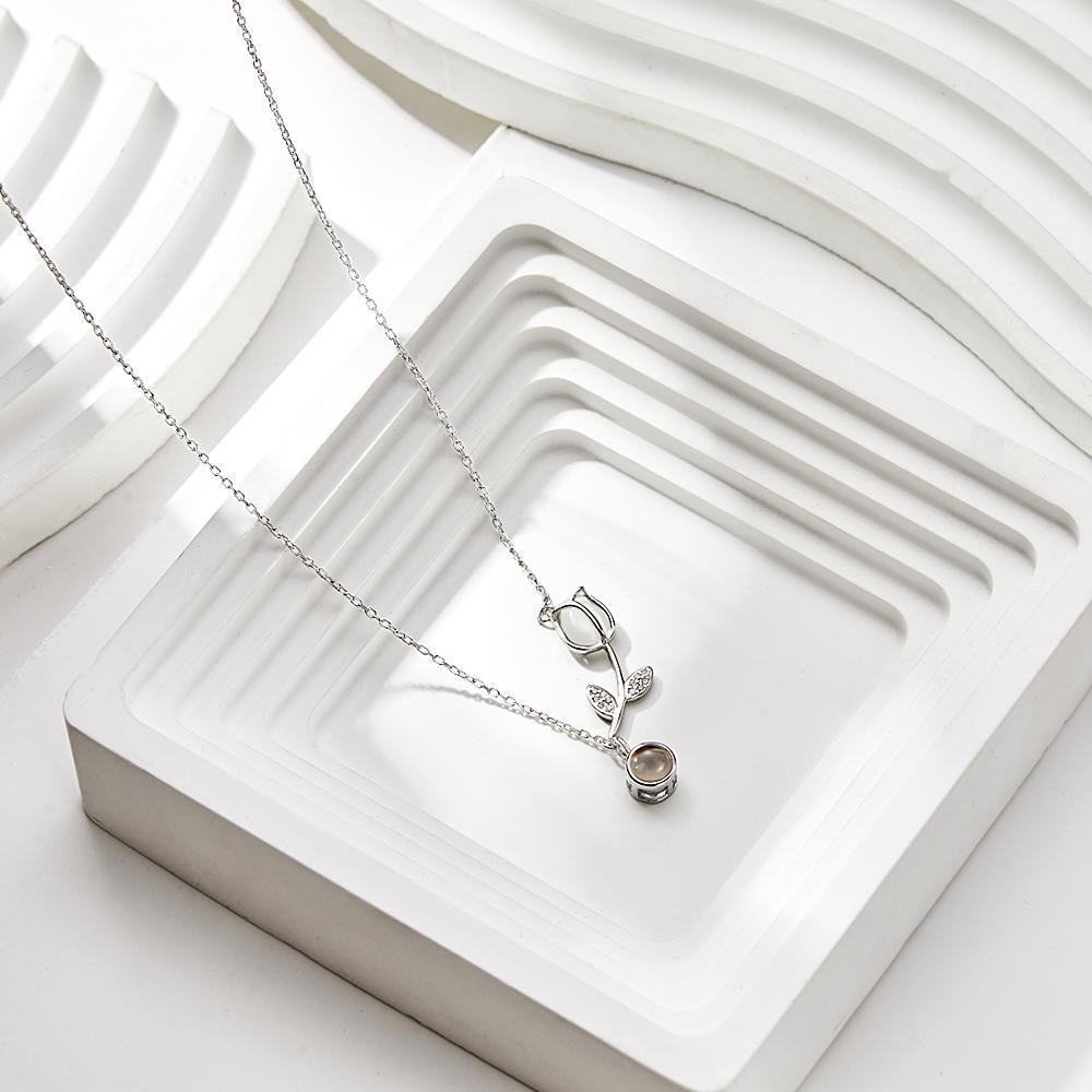 Tulip Photo Projection Necklace Personalized Elegant Flower Pendant Jewelry Gift for Her - MyFaceTshirt