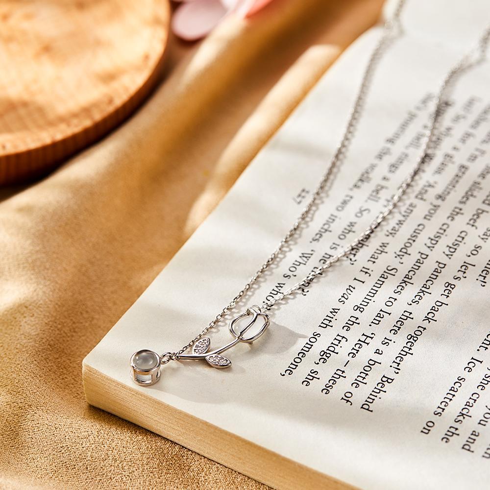 Tulip Photo Projection Necklace Personalized Elegant Flower Pendant Jewelry Gift for Her - MyFaceTshirt