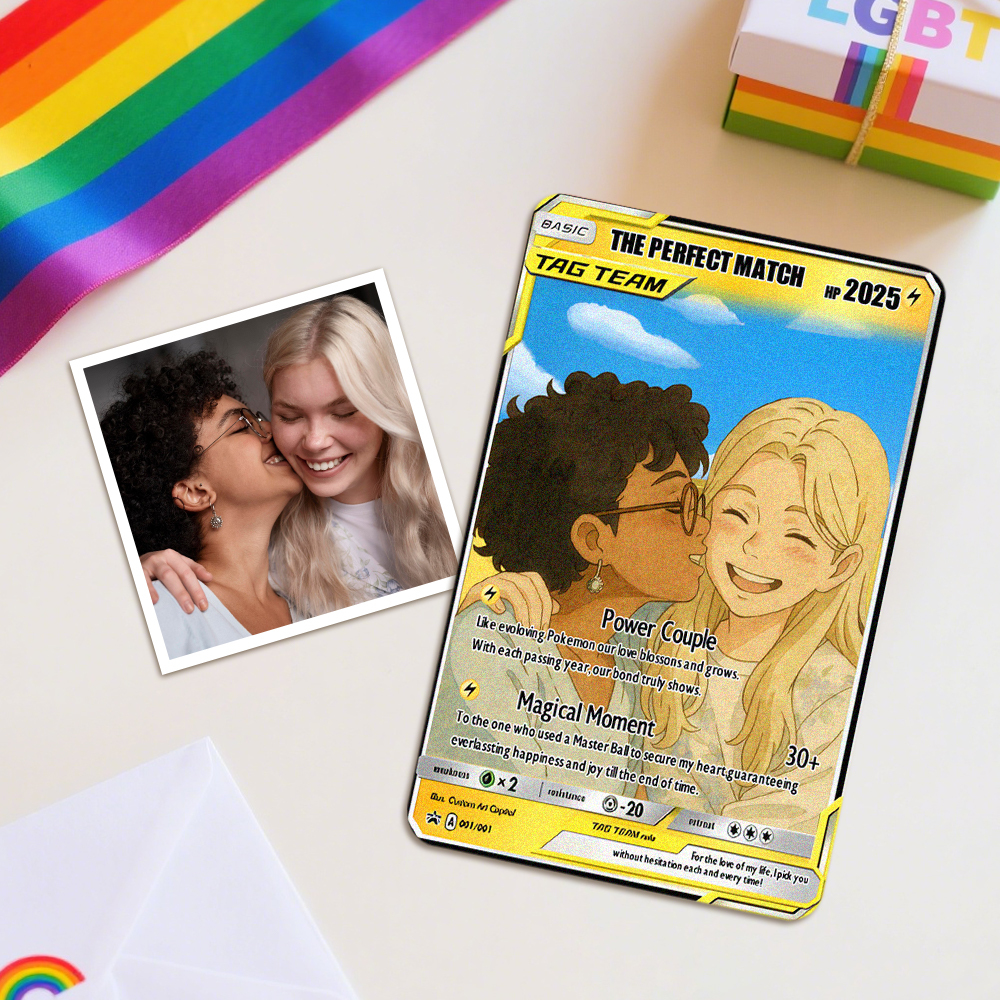 Custom POKE Tag Team Couple Card Personalized Anime Portrait Gay Couples Gift Fun Cartoon Art