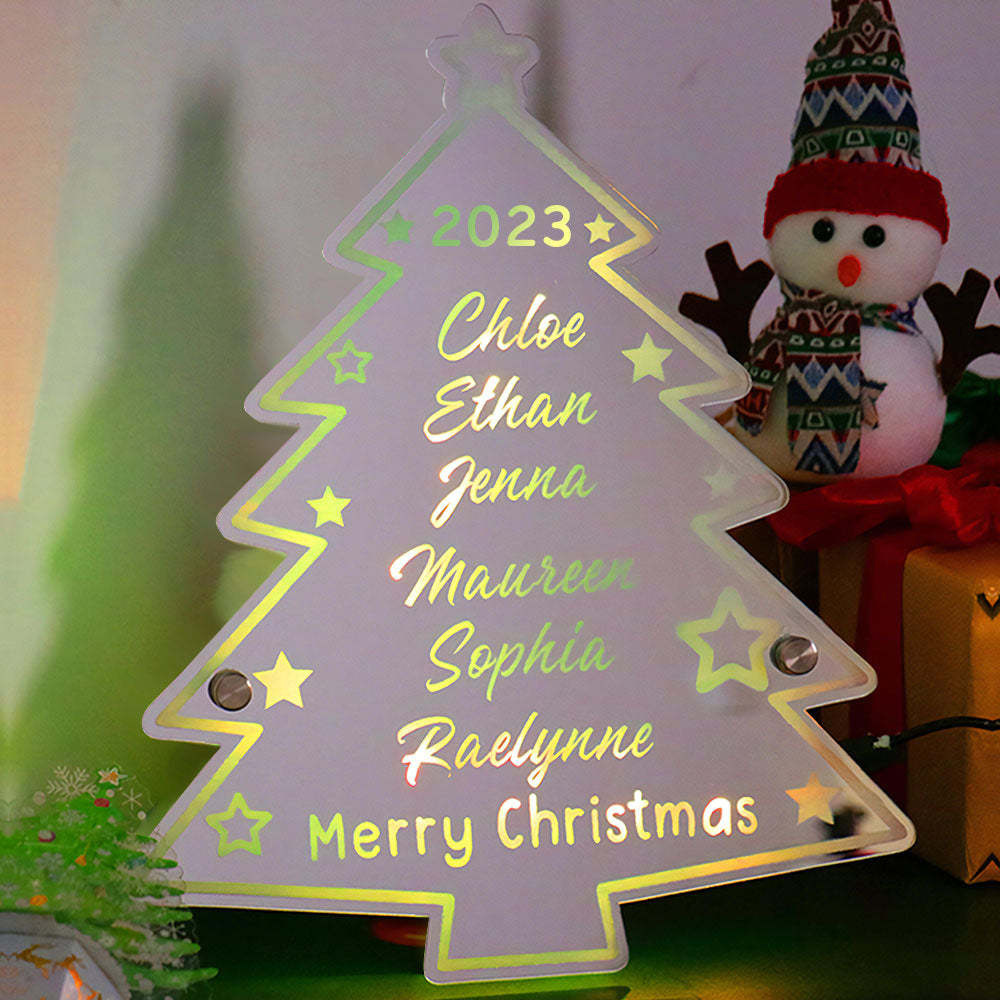 Personalized Family Name Christmas Tree Mirror Light - photomoonlamp