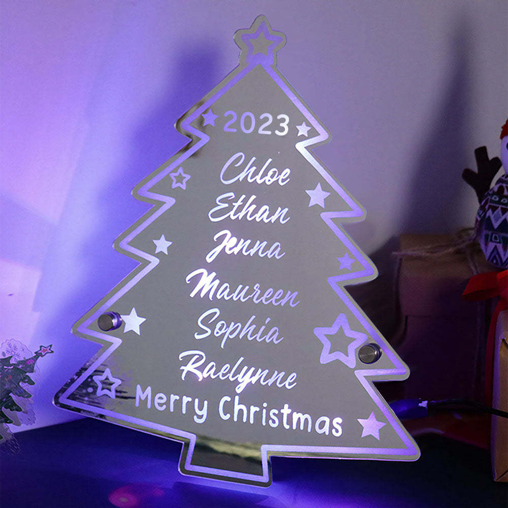 Personalized Family Name Christmas Tree Mirror Light - photomoonlamp