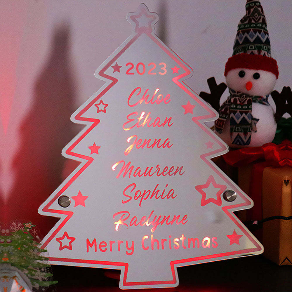 Personalized Family Name Christmas Tree Mirror Light - photomoonlamp
