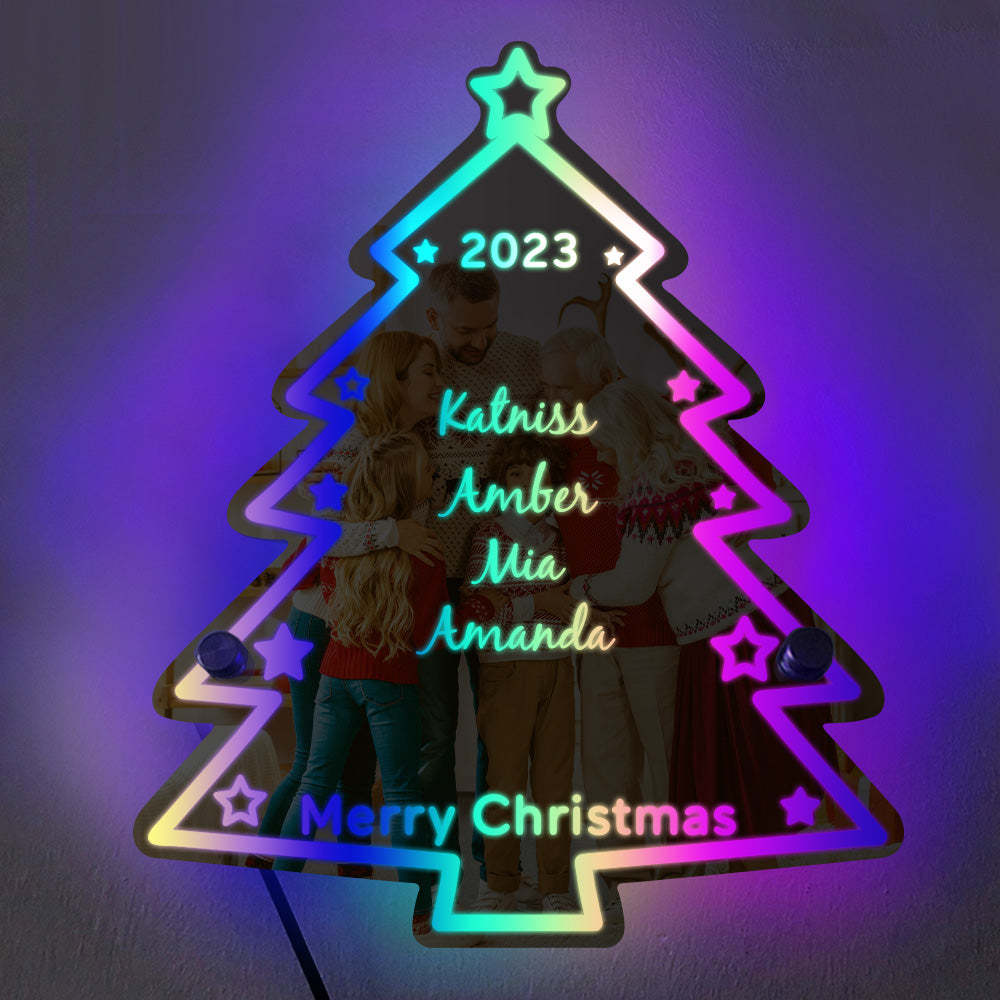 Personalized Family Name Christmas Tree Mirror Light - photomoonlamp