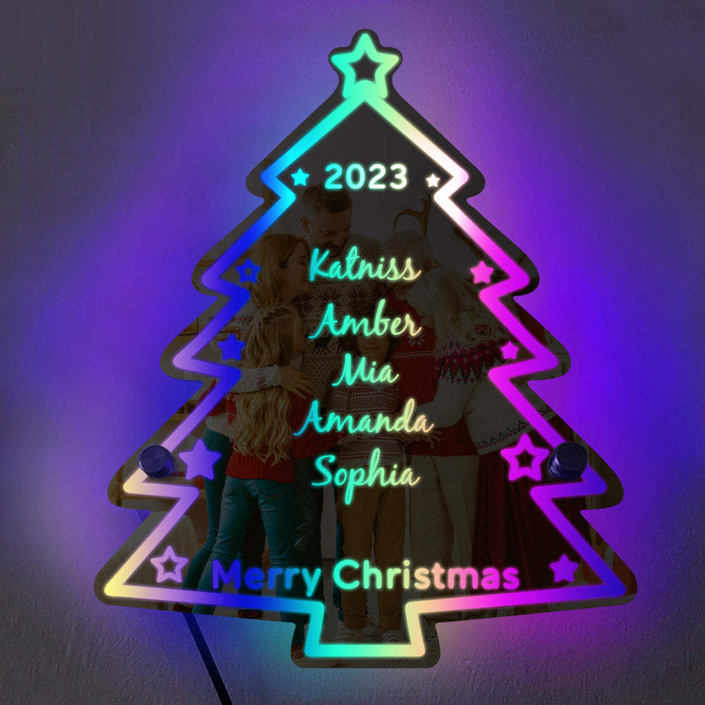 Personalized Family Name Christmas Tree Mirror Light - photomoonlamp