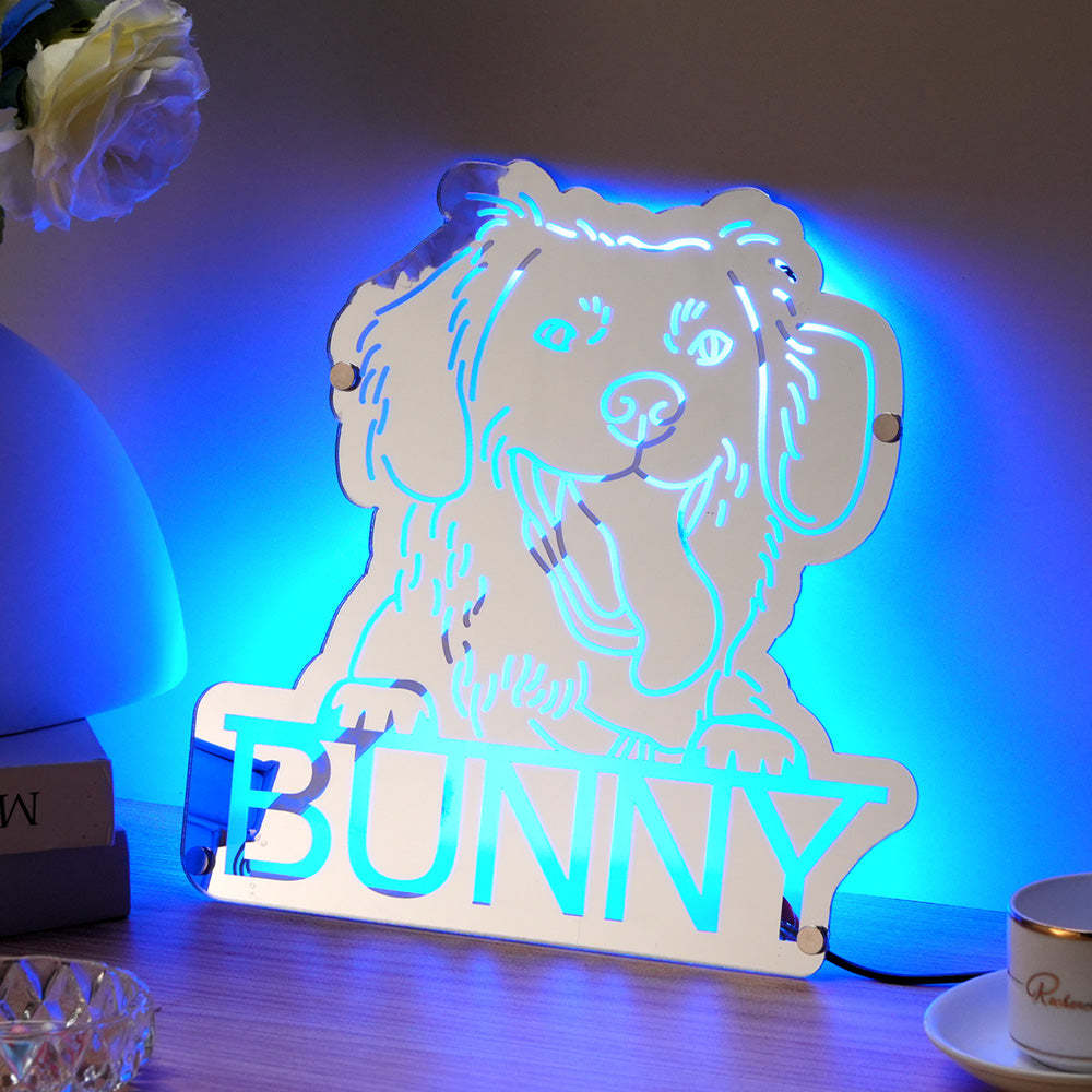 Personalized Pet Photo Name Mirror Light Custom Pet Portrait Mirror Lamp Gift for Pet Lovers - mysiliconefoodbag