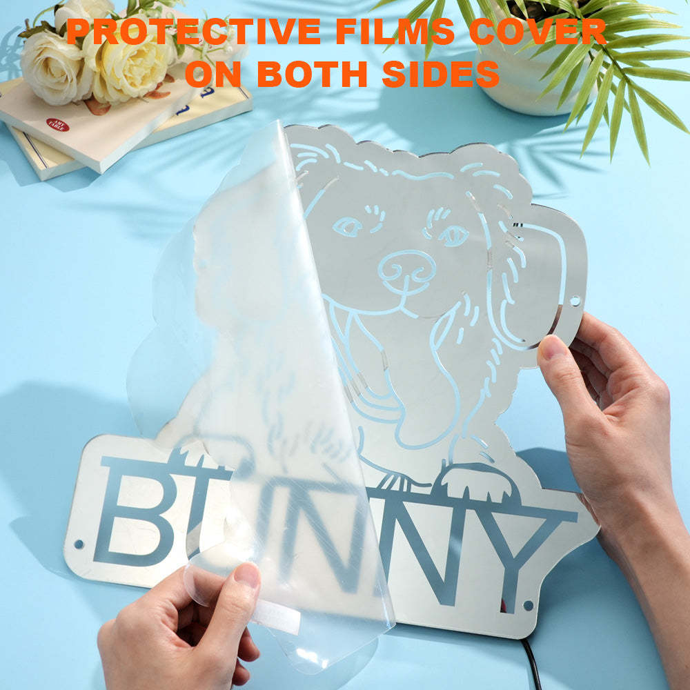 Personalized Pet Photo Name Mirror Light Custom Pet Portrait Mirror Lamp Gift for Pet Lovers - mysiliconefoodbag