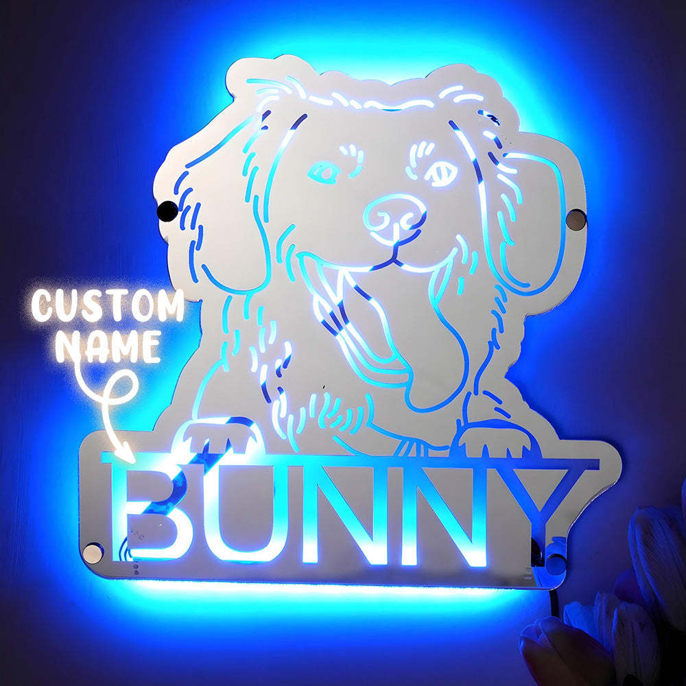 Personalized Pet Photo Name Mirror Light Custom Pet Portrait Mirror Lamp Gift for Pet Lovers - mysiliconefoodbag