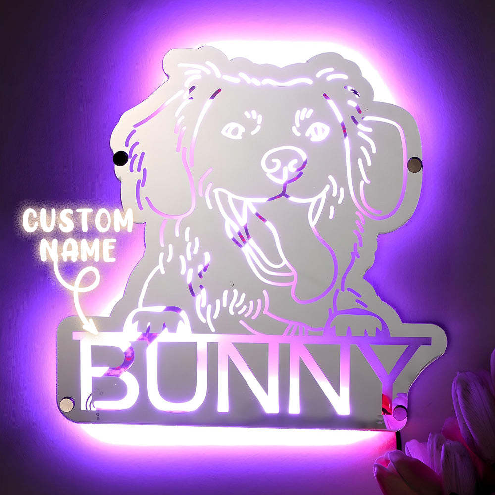 Personalized Pet Photo Name Mirror Light Custom Pet Portrait Mirror Lamp Gift for Pet Lovers - mysiliconefoodbag