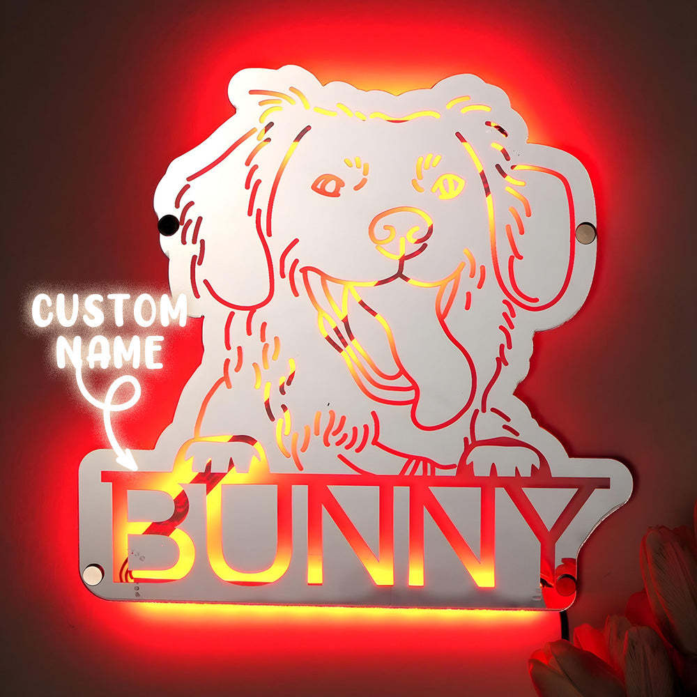 Personalized Pet Photo Name Mirror Light Custom Pet Portrait Mirror Lamp Gift for Pet Lovers - mysiliconefoodbag