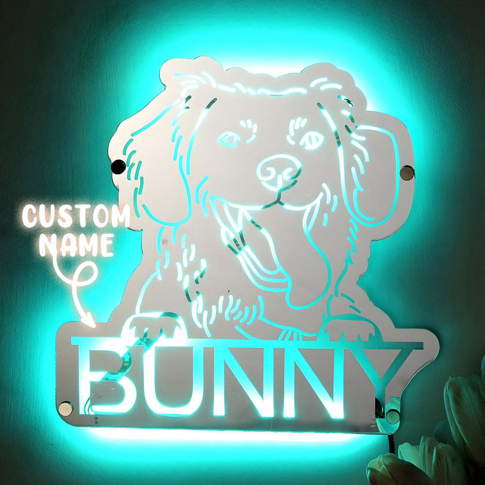 Personalized Pet Photo Name Mirror Light Custom Pet Portrait Mirror Lamp Gift for Pet Lovers - mysiliconefoodbag