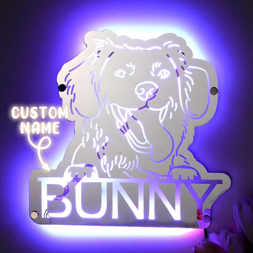 Personalized Pet Photo Name Mirror Light Custom Pet Portrait Mirror Lamp Gift for Pet Lovers - mysiliconefoodbag