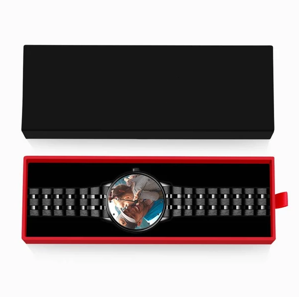 Custom Engraved Black Alloy Photo Watch