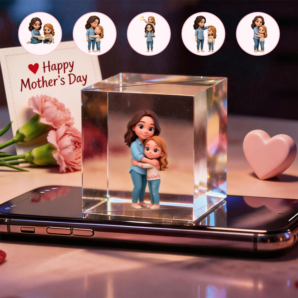 3D Cartoon Double-Person  Lumina Boxes Hologram Video | High-Transmittance Holographic Material Image Mother's Day Gift