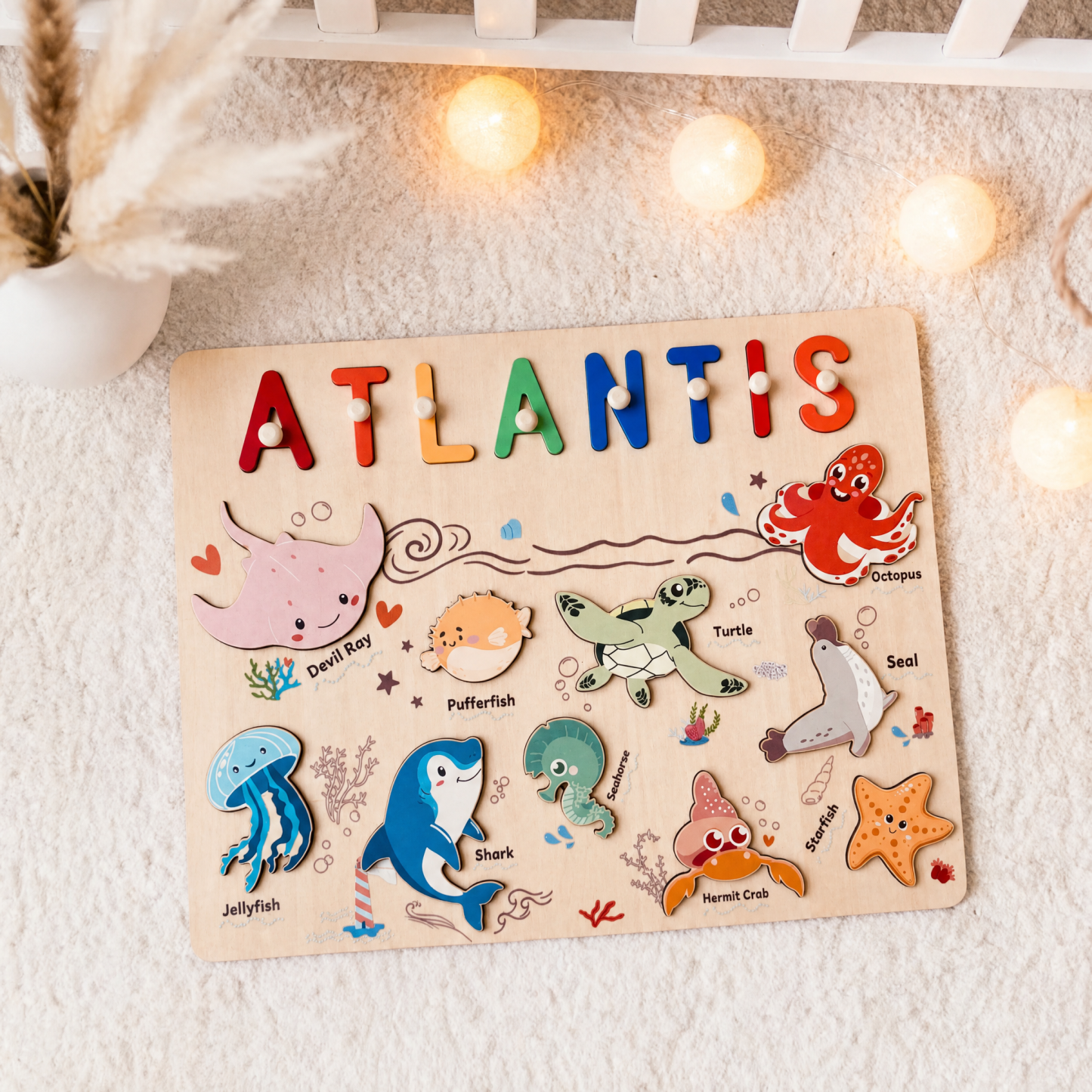 Personalized Wooden Name Puzzle - Ocean Animal Toy for Toddlers