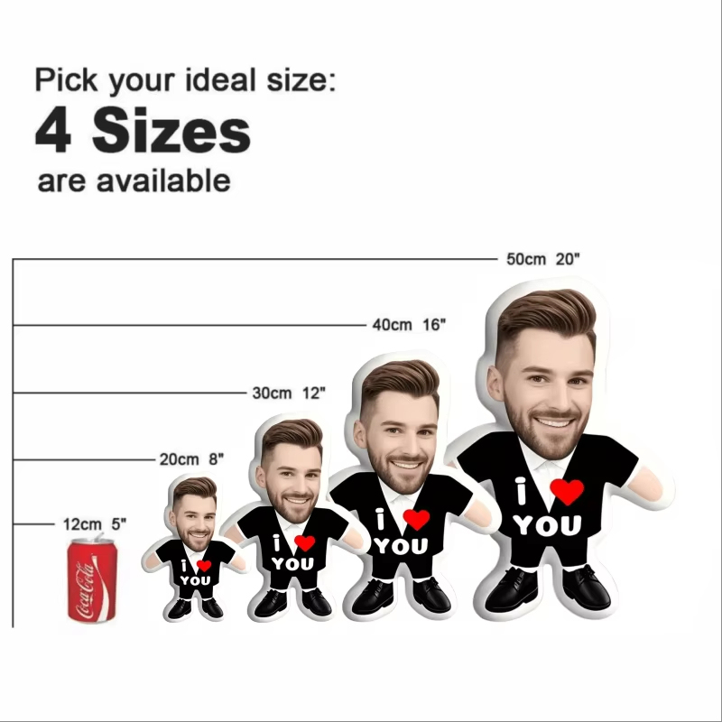 Personalised "I Love You" Portrait Face Pillow Cushion The perfect Minime Pillow Gift for Couples on Anniversaries and Valentine's Day