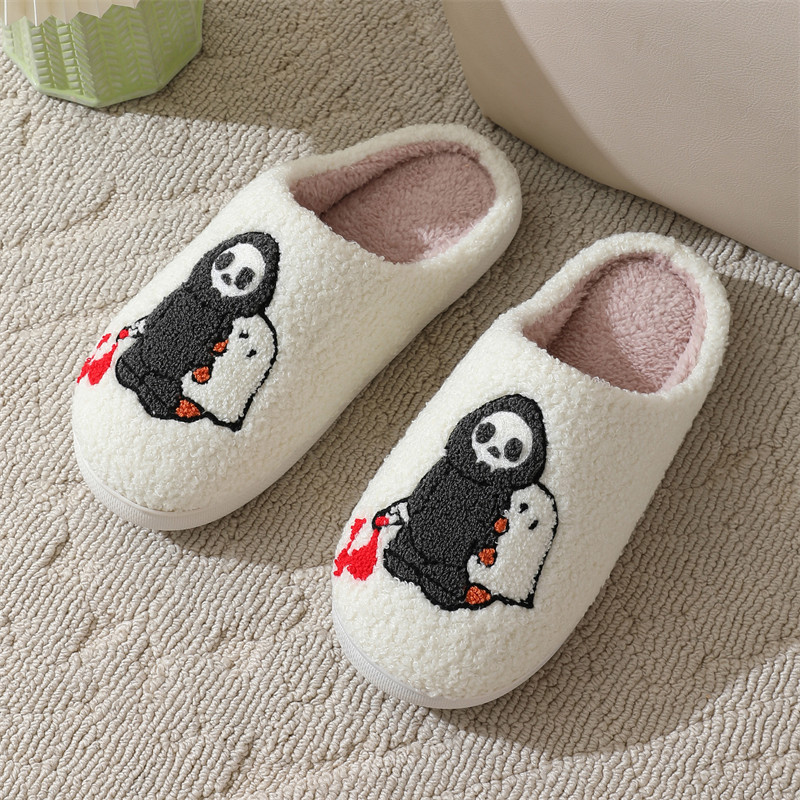 Unisex Halloween Slippers Spooky Ghost Slippers Cute Cozy Warm Plush Slip-On House Indoor and Outdoor Shoes