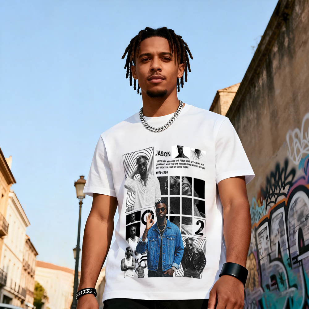 Custom Photo Vintage Tee Rap Star Slim-Style Shady Vibes Personalized Name T-shirt Couple Gifts Black