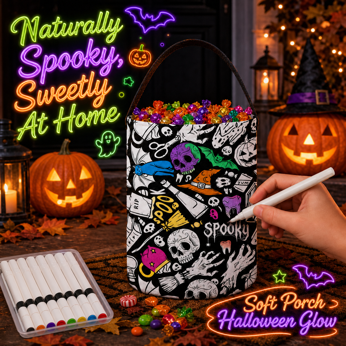 Halloween DIY Coloring Candy Bag | Color Your Own Trick or Treat Bag, Creative Stress Relief Activity for Kids