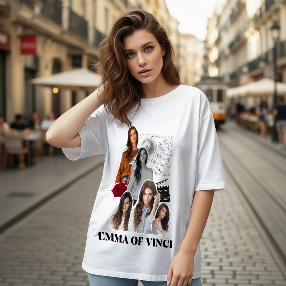 Custom Photo Vintage Tee for Her Shadow Shady Style Personalized Name T-shirt Couple Gift for Valentine's Day