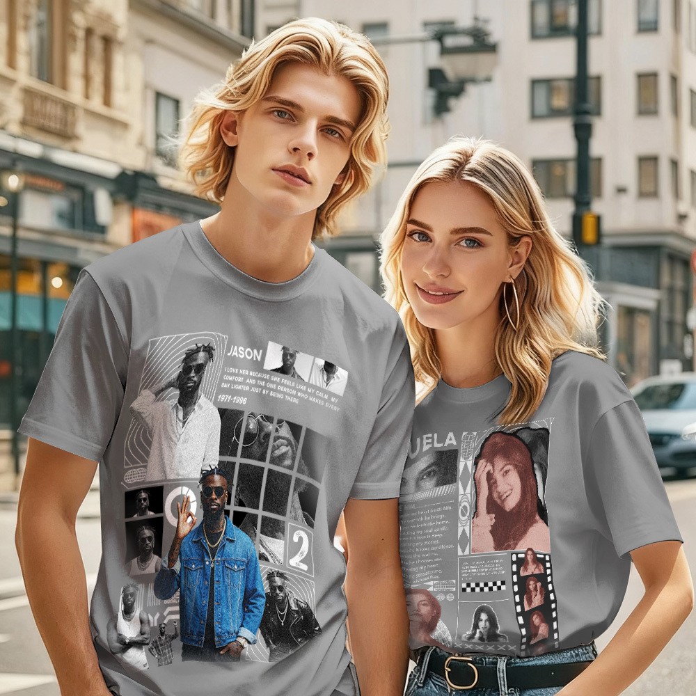 Custom Photo Vintage Tee Rap Star Slim-Style Shady Vibes Personalized Name T-shirt Couple Gifts Black