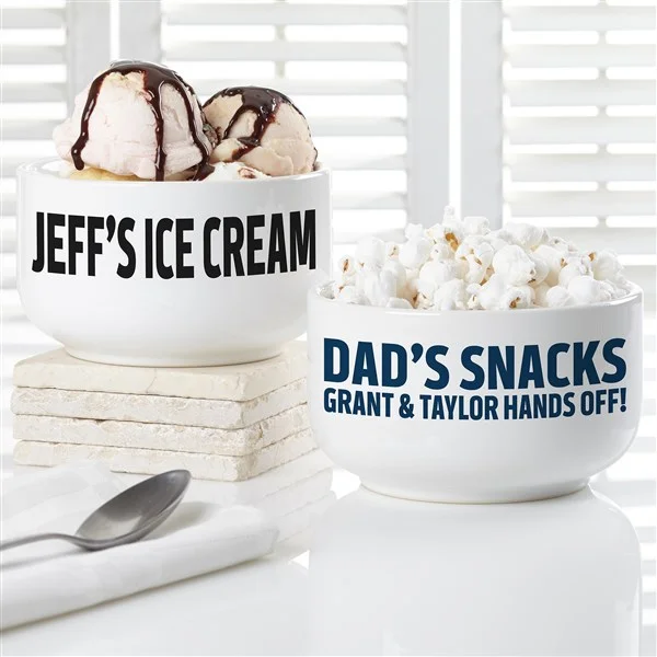 His Snacks Personalized Enamel 18oz & 20oz Bowl with Lid for Dad on Father's Day