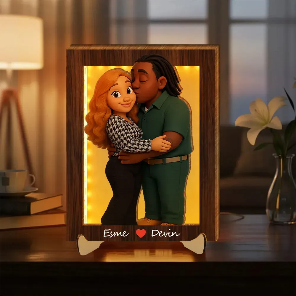 Personalized Wooden Cartoon Light Wall Art, Custom Cartoon Portrait, Wood Home Decor, Night Light Gifts, Valentine's Day Gift