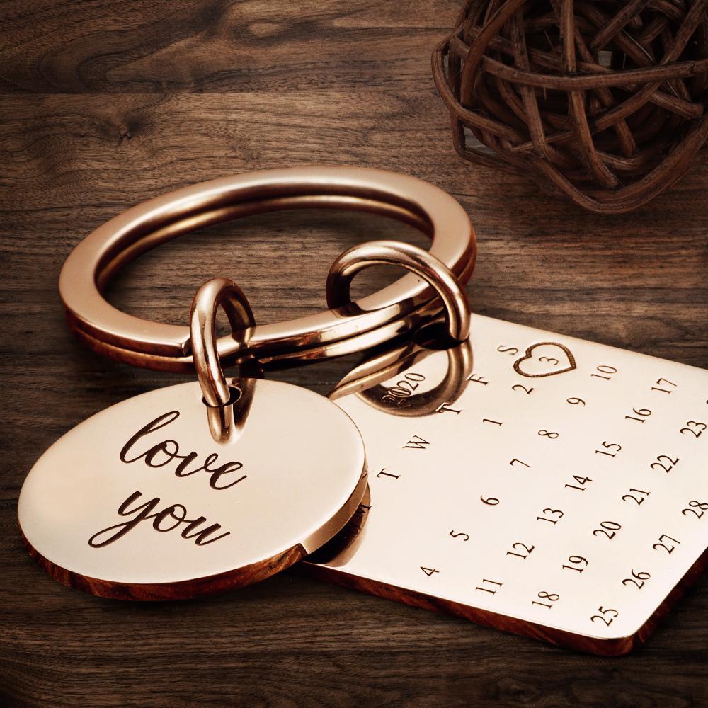 Personalised Calendar Keychain Date Keychain Anniversary Gifts - Rose Gold - mycustomtirecover