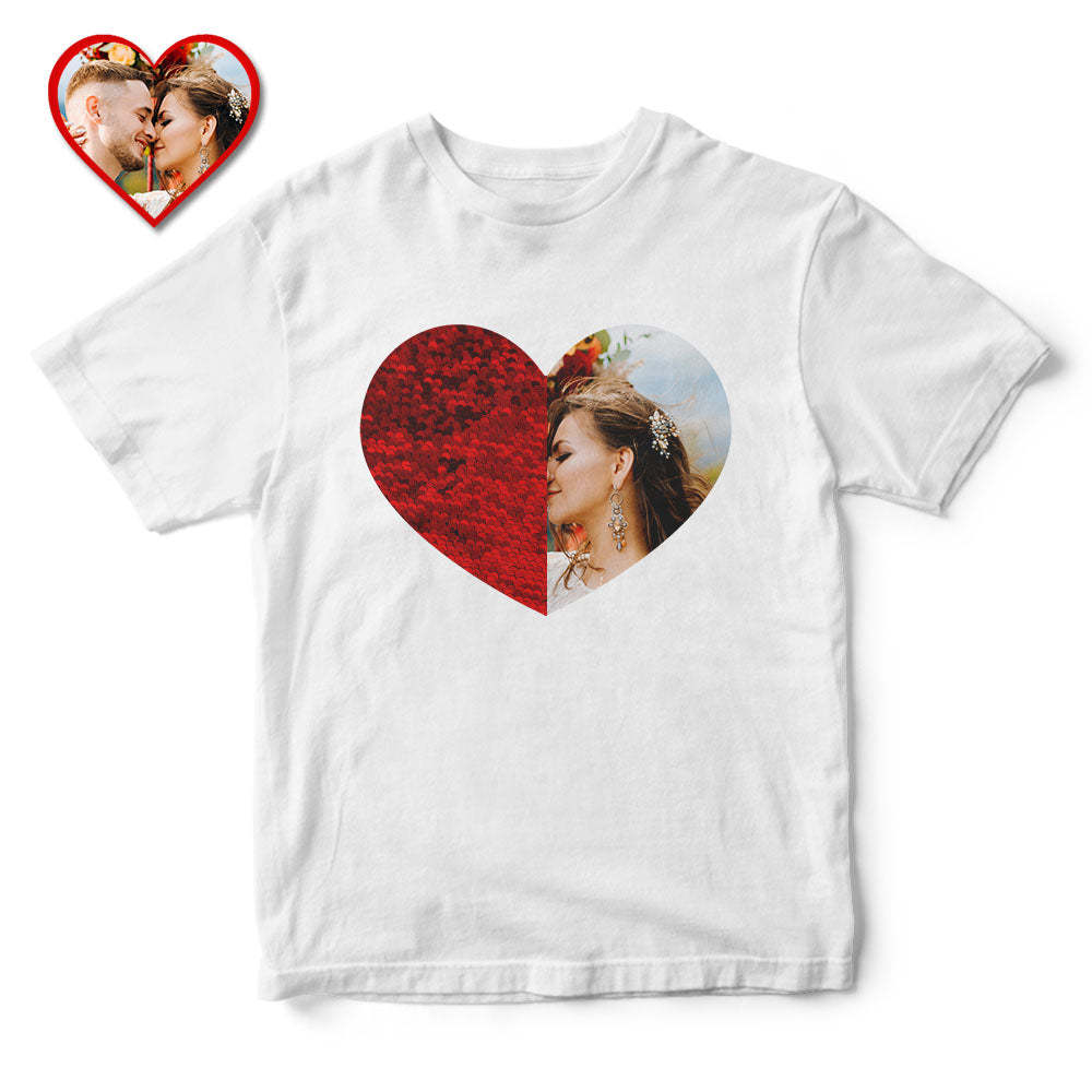Custom Sequin T-Shirt Personalized Heart-shaped Photo Sequin T-Shirt Creative Gift