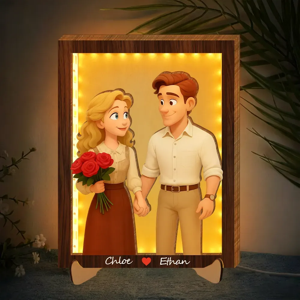 Personalized Wooden Cartoon Light Wall Art, Custom Cartoon Portrait, Wood Home Decor, Night Light Gifts, Valentine's Day Gift