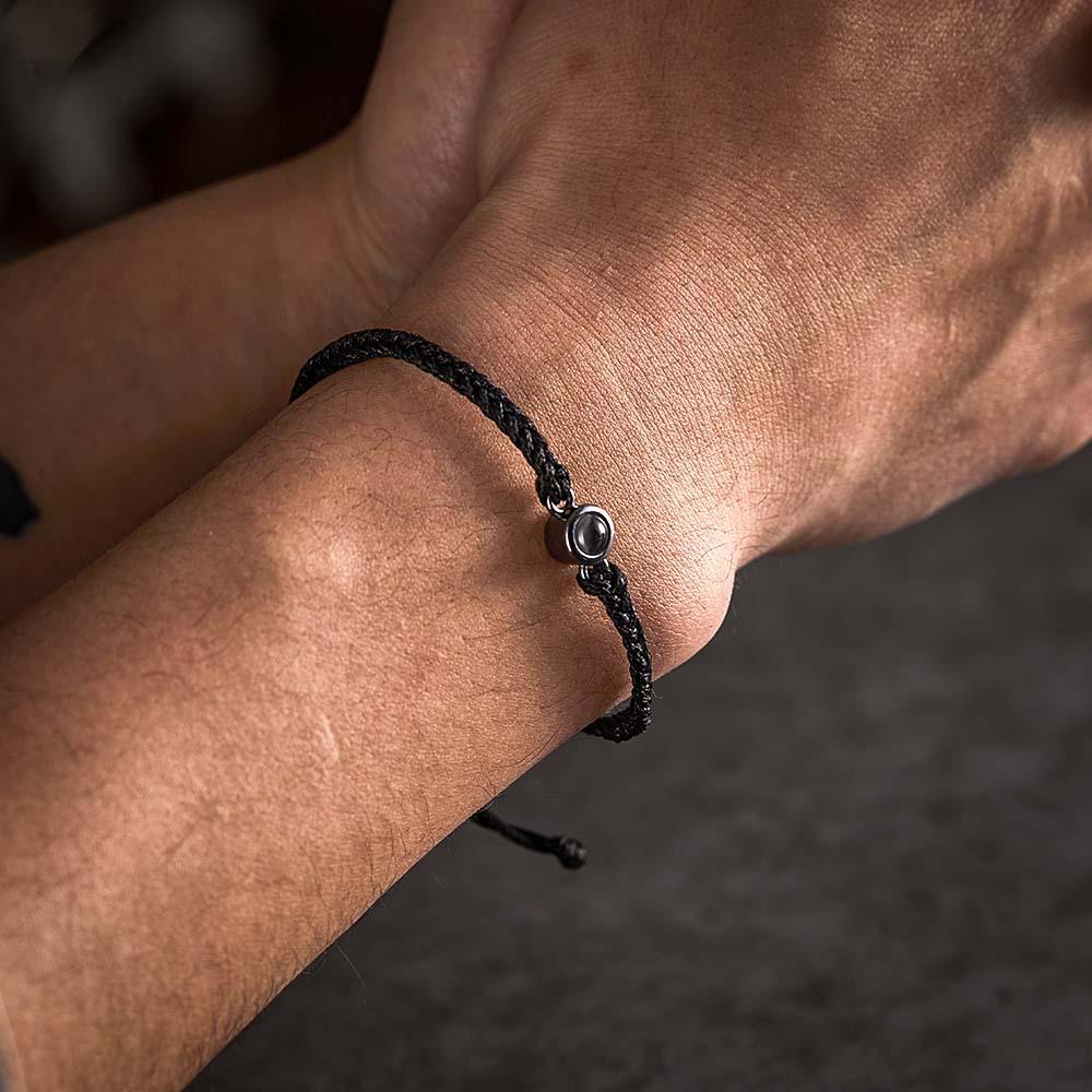 Personalized Photo Projection Couple Bracelet Braided Black Rope Bracelet Gift for Parents and Grandparents - mycustomtirecover