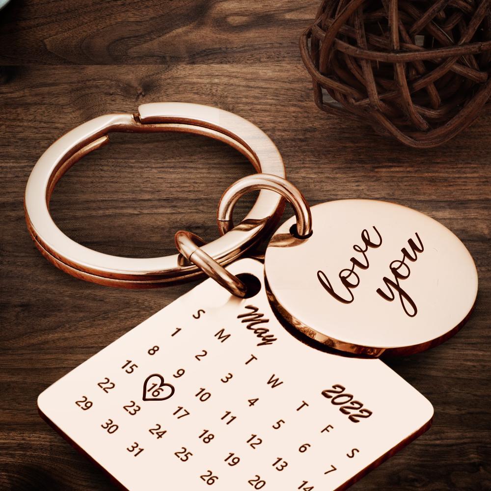Personalised Calendar Keychain Date Keychain Anniversary Gifts - Rose Gold - mycustomtirecover