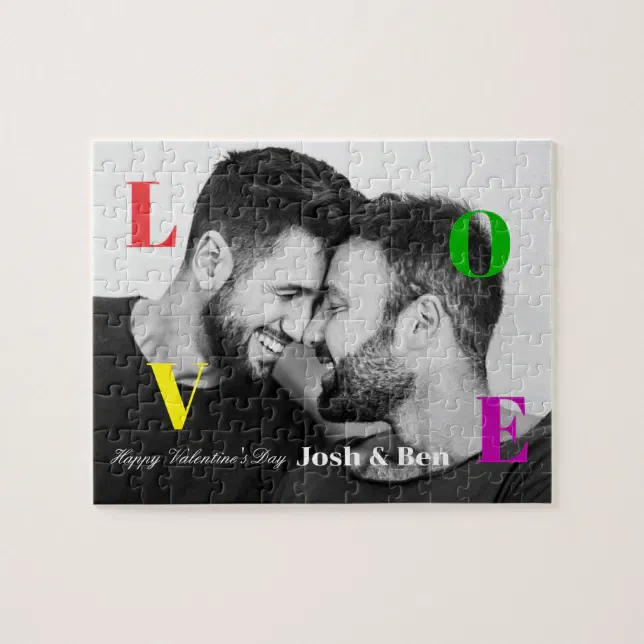Happy Gay Couple Custom Photo Monogram Jigsaw Puzzle