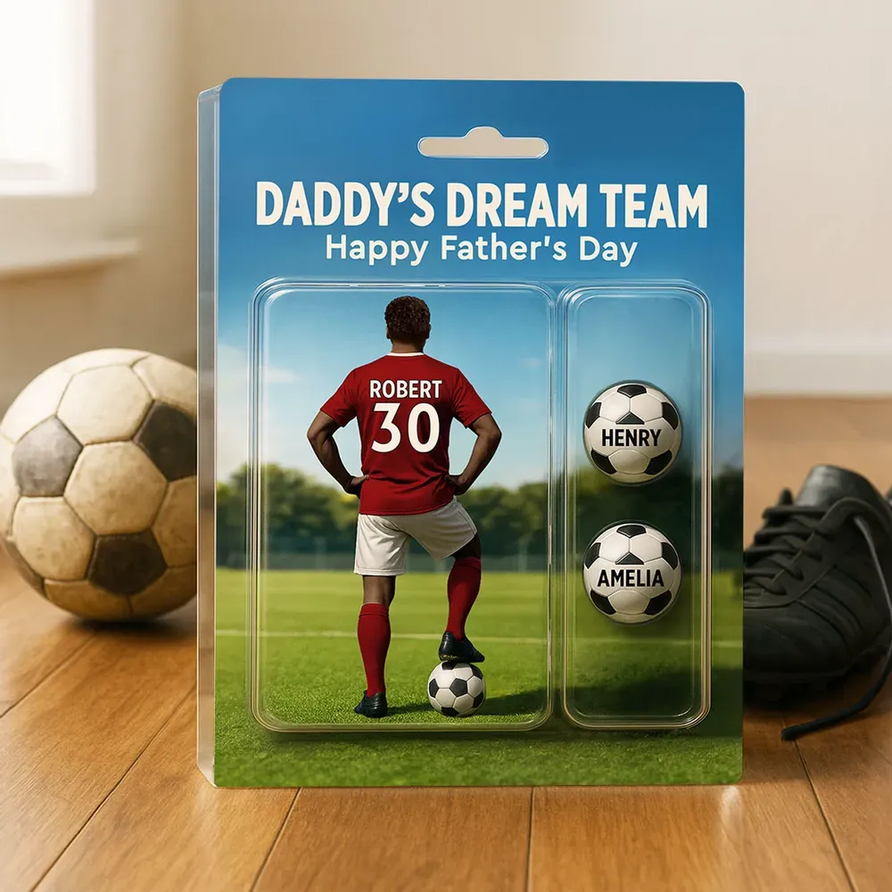 Daddy's Dream Team – Custom Soccer-Themed Personalized Acrylic Block Plaque with Kids' Names, Perfect Father's Day Gift for Dad or Soccer Lover
